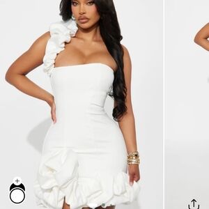 White One-Shoulder Ruffle Hem Bodycon Dress